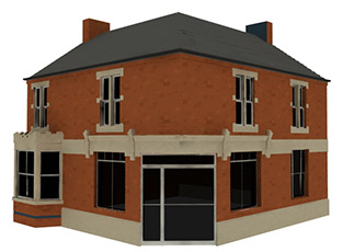 Corner shop - Newman Street and High Street - detailed render