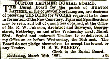 Ad to tender for new cemetery 1881
