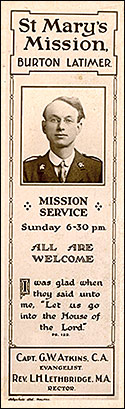 Mission Room Bookmark c 1930 showing Captain G W Atkins of the Church Army