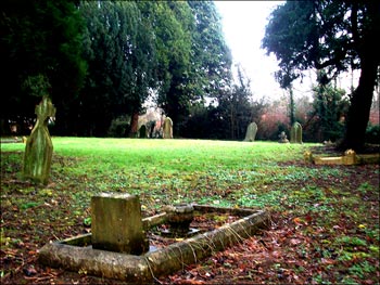 View showing gravestones