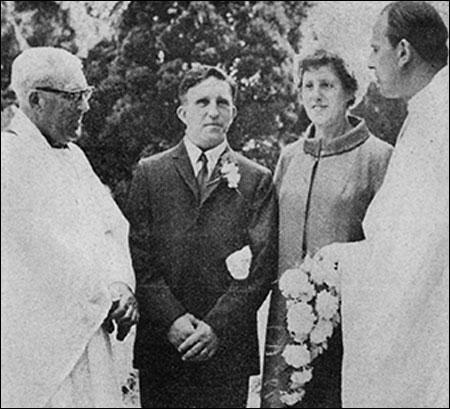 Wedding in 1969 of Maurice Payne to Mary Sturgess with Rev Fred Payne on the left and Rev Derek Hole on the right