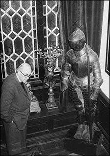 Mr. Sharpley and his suit of armour "Horace"
