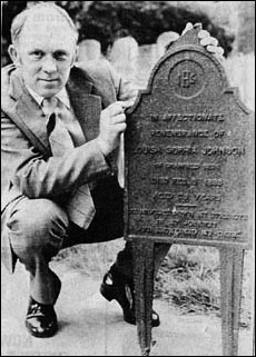 Brian Mutlow with Louisa Johnson's grave marker