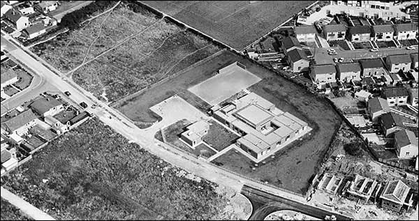 Aerial photograph of Meadowside School 1971 showing the rough ground of the remnants of the allotments
