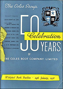 Programme of the 50th Anniversary of Coles Boot Co Dinner and Dance 1958