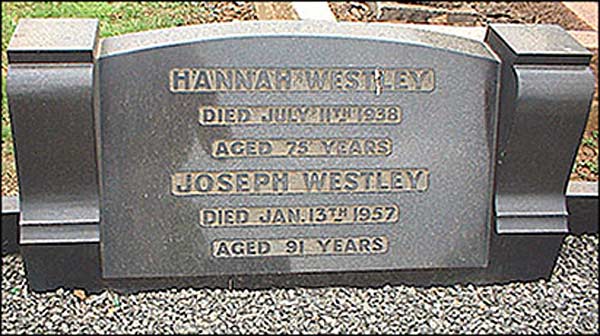 Memorial stone in Burton Latimer cemetery for Mr Joseph Westley and his wife, Hannah