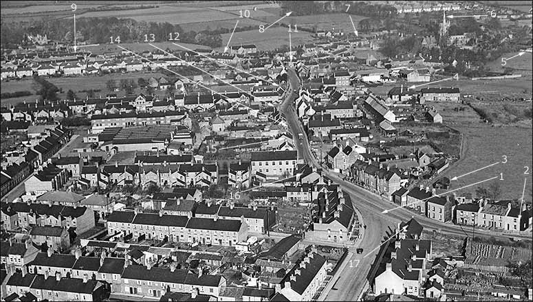 An early 1950s aerial view of Burton Latimer depicting Trevor Cooper's walk.