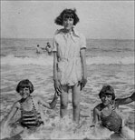 Photograph of Joan and twins at Mablethorpe