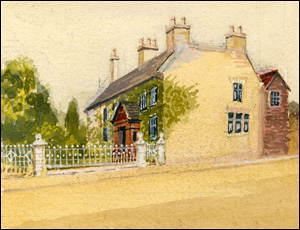A painting of The Yews seen from the road