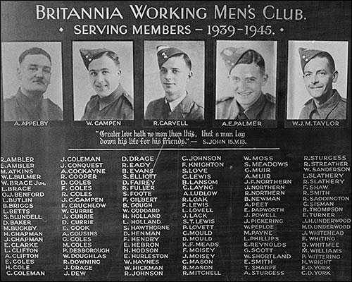 Photograph of World War 2 commemoration board still on display in The Britannia Club.