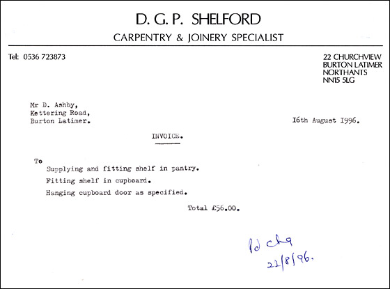 Invoice from DGP Shelford, Carpentry & Joinery