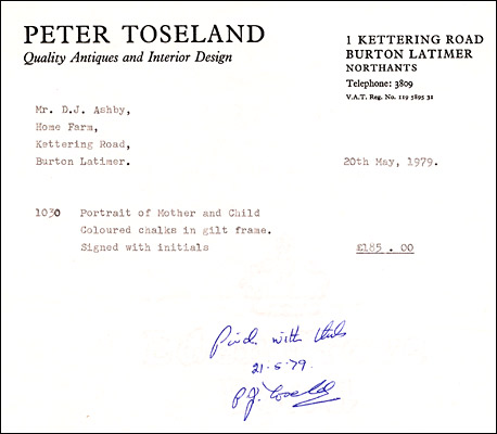 Invoice from Peter Toseland, Antiques & Interior Design