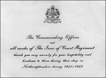 Card sent to residents of Burton Latimer by the C.O. of the Inns of Court Regiment