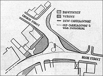 Map showing former position ofWar Memorial and planned road improvements