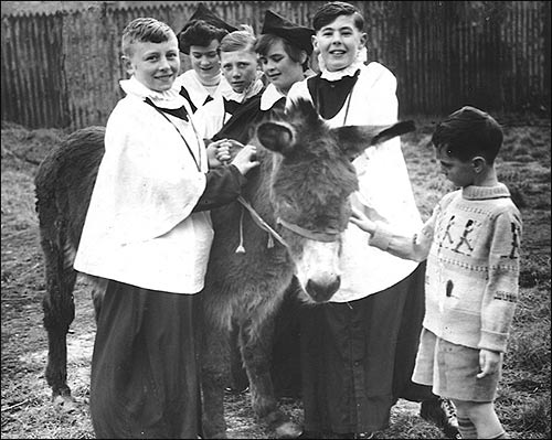 A donkey was part of the service on Palm Sunday in the 1950's