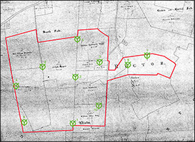 Area of the proposed Burton Wold wind farm mapped against the 1803 Inclosure map