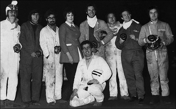 Team Brayfield win the team race award at a banger racing meeting at Long Eaton in 1970