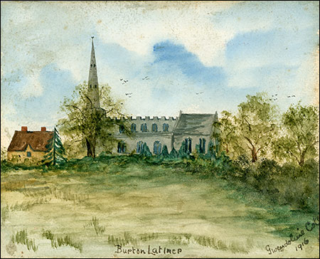 Painting of Burton Latimer Manor House and Church by Gwendoline De Crespigny 1916