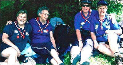 Guide Leaders taking a rest during a visit to Switserland in 2006 showing Lisa Knight, Iris Sharman and Bridget Stokes (Burton Latimer) and Evelyn Jarrett