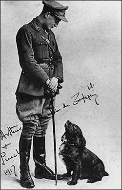 Lt Arthur  Champion de Crespigny with his favourite dog Pincher in 1917.
