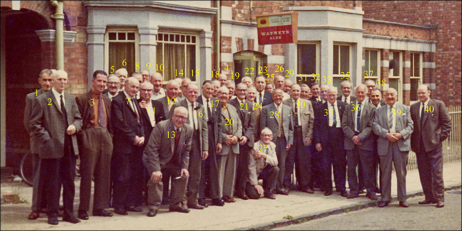 Photograph of the more senior members of The Burton Latimer Working Men's Club taken mid 1970s with names shown below.