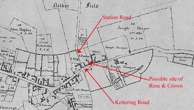 Map showing where The Rose and Crown is thought to have been situated.