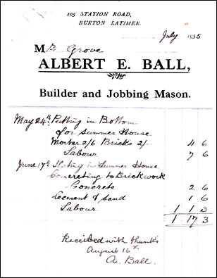 Invoice from Albert Ball, Builder & Jobbing Mason