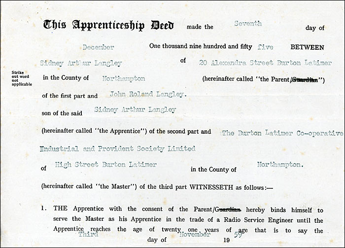 John Langley's Apprenticeship Deed