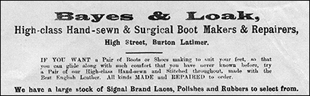 Advertisement for Bayes & Loak, Boot Makers