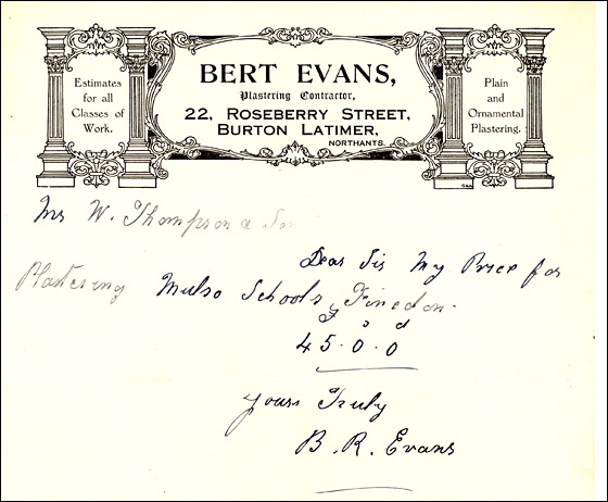 Invoice from Bert Evans, Plastering Contractor
