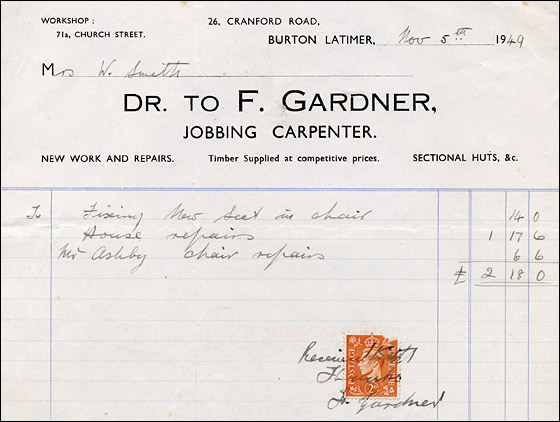 Invoice from F Gardner, Carpenter