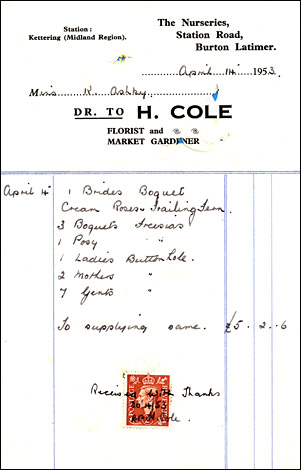 Invoice from H Cole, Florist & Market Gardener