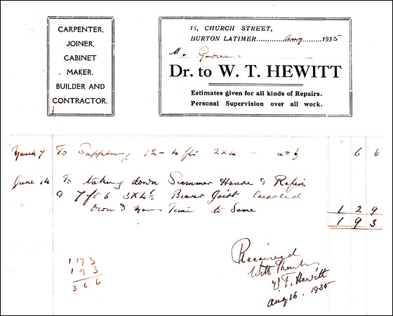 Invoice from W T Hewitt, Carpenter