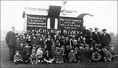 Church Army caravan and children