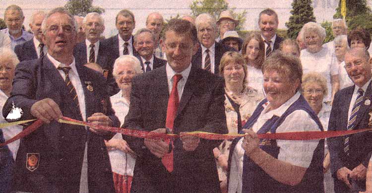 Opening of New Clubhouse - 25 June 2006 - with Men's President, John Cooper, World Championship Bowler, John Price, and Ladies' President, Heather Lack 
