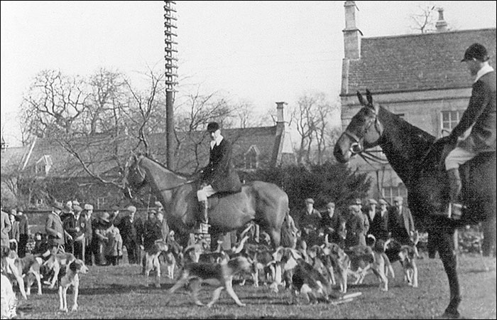 The Woodland Pytchley hunt meets in Hall Field prior to moving off.