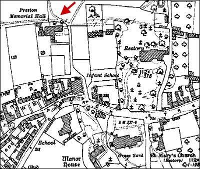 The location of The Preston Hall, as shown in an Ordnance Survey map of 1928