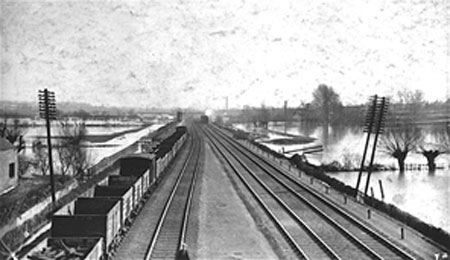 Photograph taken after a blizzard in 1916 when severe flooding took place.  