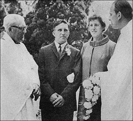 Wedding in 1969 of Maurice Payne to Mary Sturgess with Rev&nbsp;Fred Payne on the left and Rev Derek Hole on the right