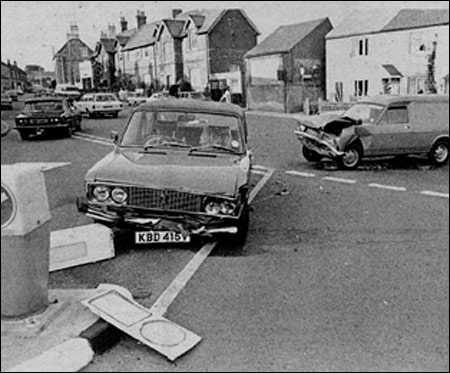 Scene of accident at the A6 junction involving a car and van