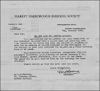 Notice of advance from Building Society for house purchase